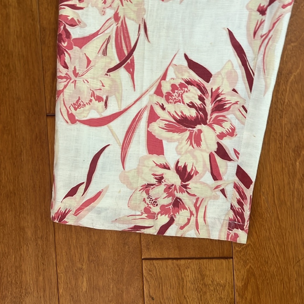 Amanda Smith 100% Linen Floral Wide Leg Pants Size L Boho Resort Travel Coastal - Picture 8 of 12